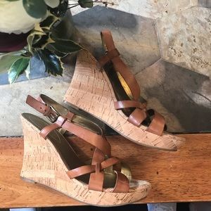 Guess leather strappy wedge sandals